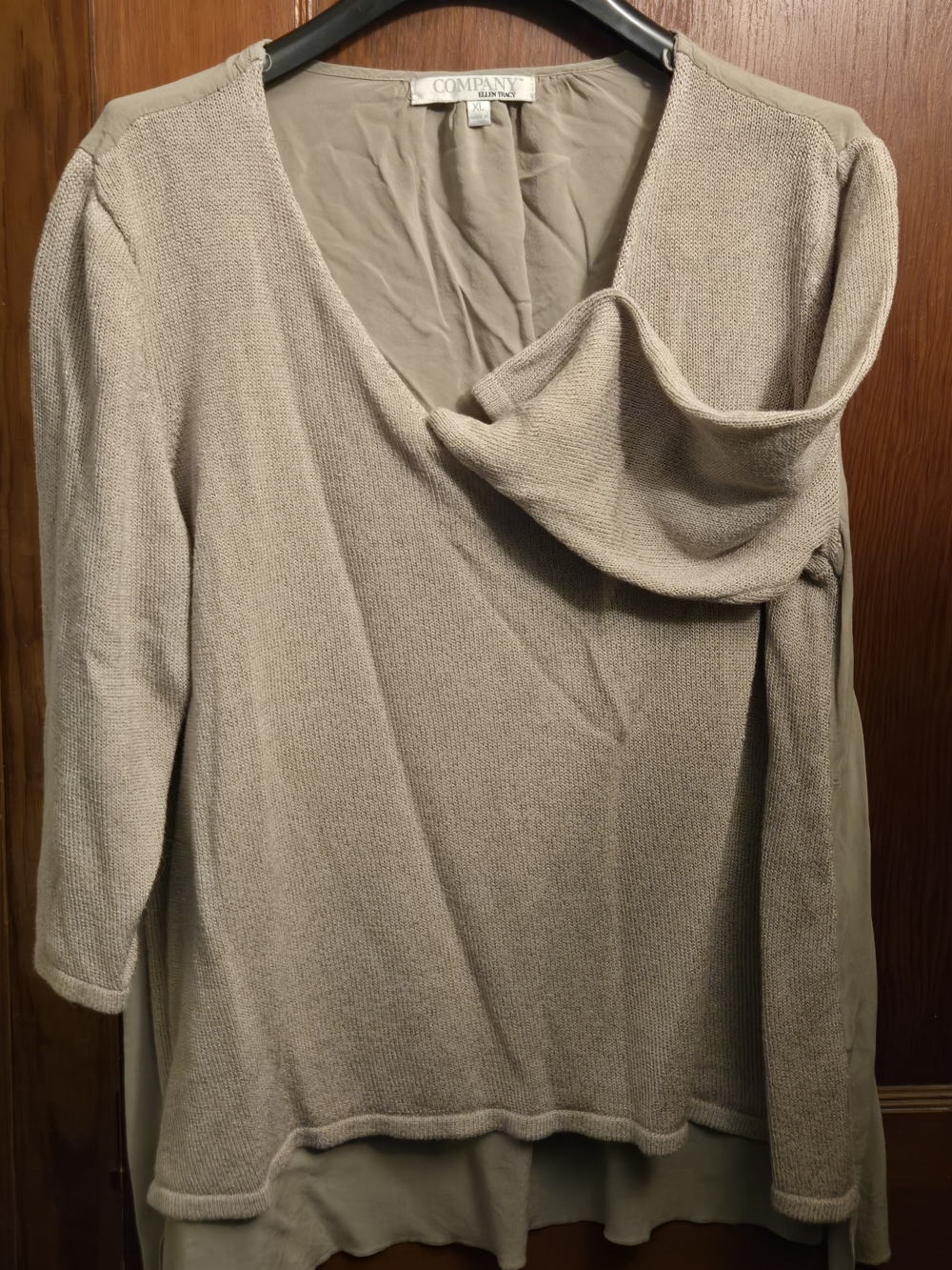Ellen Tracy Light Taupe V-Neck Layered Knit Sweater